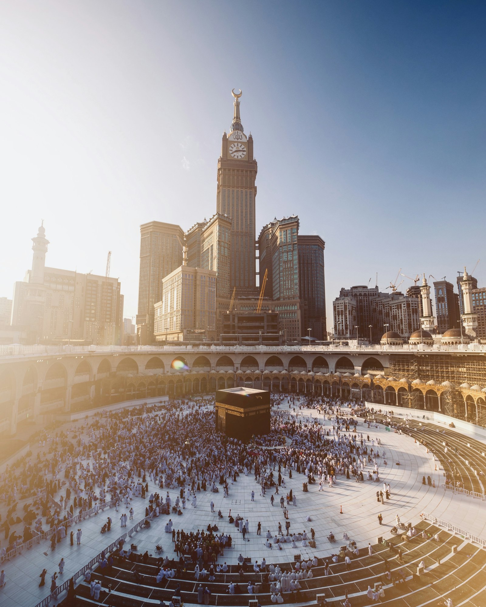 The Kaaba and surrounding courtyard at Masjid al-Haram in Makkah